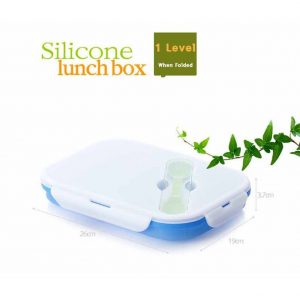 [Dongsee]Collapsible 2-Compartments Foldable BPA Free Silicon Lunch Box Kids Food Storage,Leak Proof,Microwave Safe Camping Picnic Lunchbox Blue & Free Gift(Key Ling with Logo).