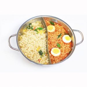 Stainless Steel Shabu Shabu Ramen 2 compartments Hot Pot Pot 33X27.5X7.5cm with Dividerfor Electric Induction Cooktop Gas Stove