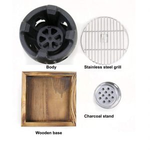 Nomade Japan Style Aluminum Circular Shape Mini Hibachi for Charcoal Meat Roasting Cooking Set