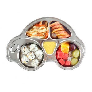 TULGIGS 2 pcs of Car Shaped Stainless Steel Divided Plate Food Tray 4-Section Divided Plates for Kids, Portion Control For Home,DayCare Center, Camping