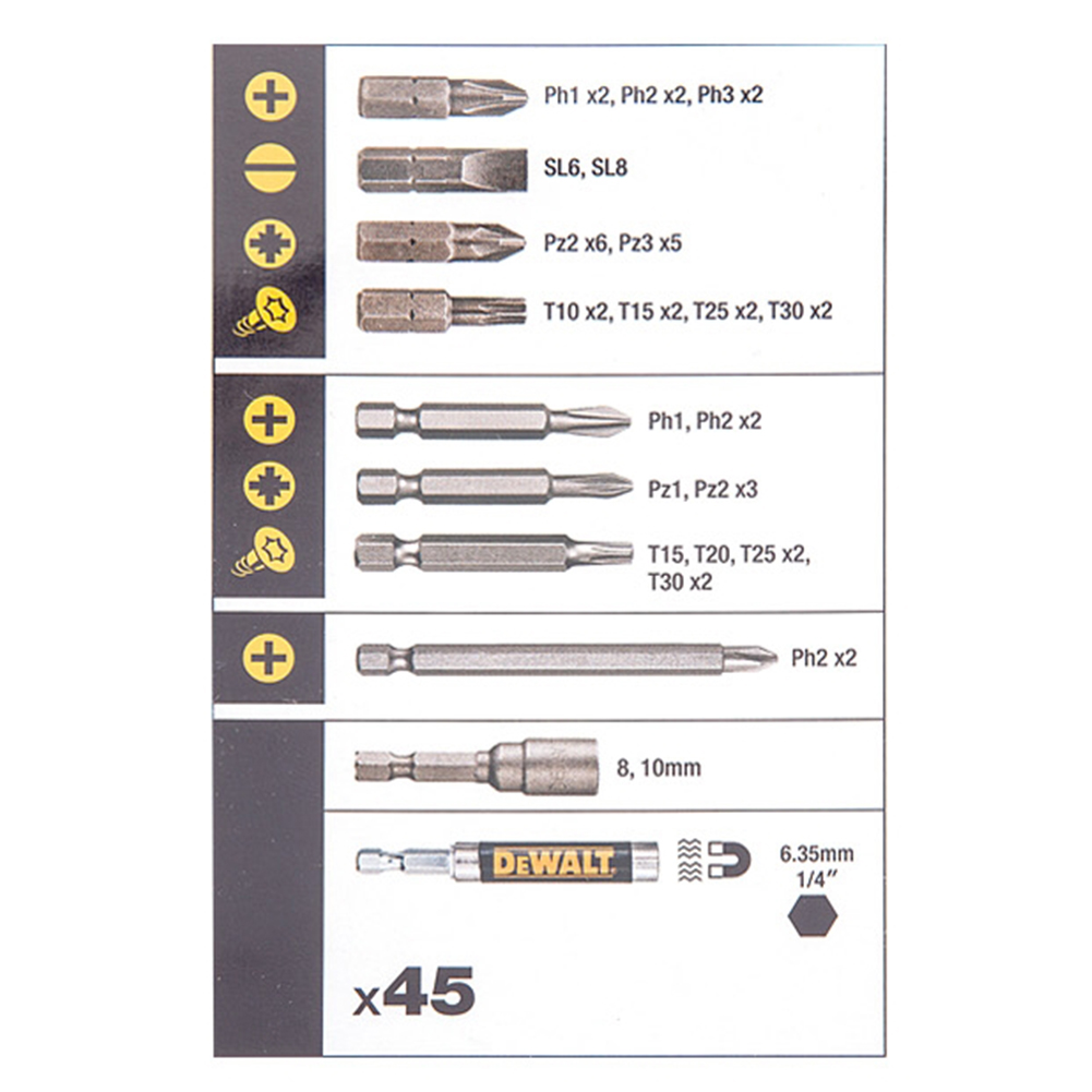 ciffer taxa Eller senere DT71518 Dewalt DT71702 45 Pcs Screw Driver Magnetick Bit Set Tools Driver  Hand Tool – Korea E Market