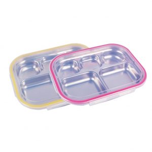 TULGIGS 2 pcs of Stainless Steel Food Tray 5-Section Divided Plates Assorted Color for Kids, Portion Control For Home,DayCare Center, Camping