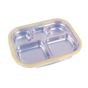 TULGIGS 2 pcs of Stainless Steel Food Tray 5-Section Divided Plates Assorted Color for Kids, Portion Control For Home,DayCare Center, Camping