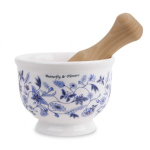 PARTY CRAFTZ Ceramic Mortar Butterfly & Flower Pattern Grinder and Pestle for Spices, Seasonings, Pastes, Pestos and Guacamole Korea
