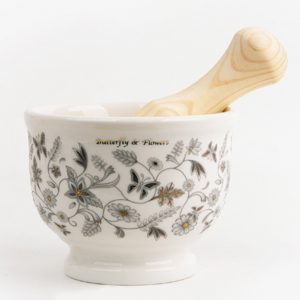 PARTY CRAFTZ Ceramic Mortar Butterfly & Flower Pattern Grinder and Pestle for Spices, Seasonings, Pastes, Pestos and Guacamole Korea