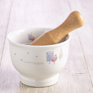 PARTY CRAFTZ Ceramic Mortar Ice Cream Tree Pattern Grinder and Pestle for Spices, Seasonings, Pastes, Pestos and Guacamole Korea