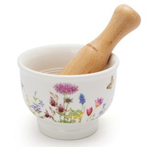 PARTY CRAFTZ Ceramic Mortar Wild Flower Pattern Grinder and Pestle for Spices, Seasonings, Pastes, Pestos and Guacamole Korea