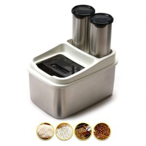TULGIGS Stainless Steel Rice Storage Container 11L / 11KG with Cereal Grain Bin 2 pcs ( each 1L Capacity) Airtight Storage Box Food Container with Lid for Kitchen