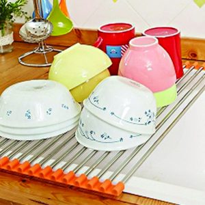 TULGIGS Stainless Silicon Sink Roll Shelf For Washing Draining Spinach,Noodle Dish,Vegetable, and Fruit