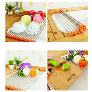 TULGIGS Stainless Silicon Sink Roll Shelf For Washing Draining Spinach,Noodle Dish,Vegetable, and Fruit
