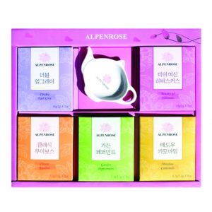ALPENROSE Korea Traditional Heritage Herb Tea Set 5 Kind (Double Earl Gray,Hibiscous,Camomile,Rooibos, Peppermint) & Teabag Holder