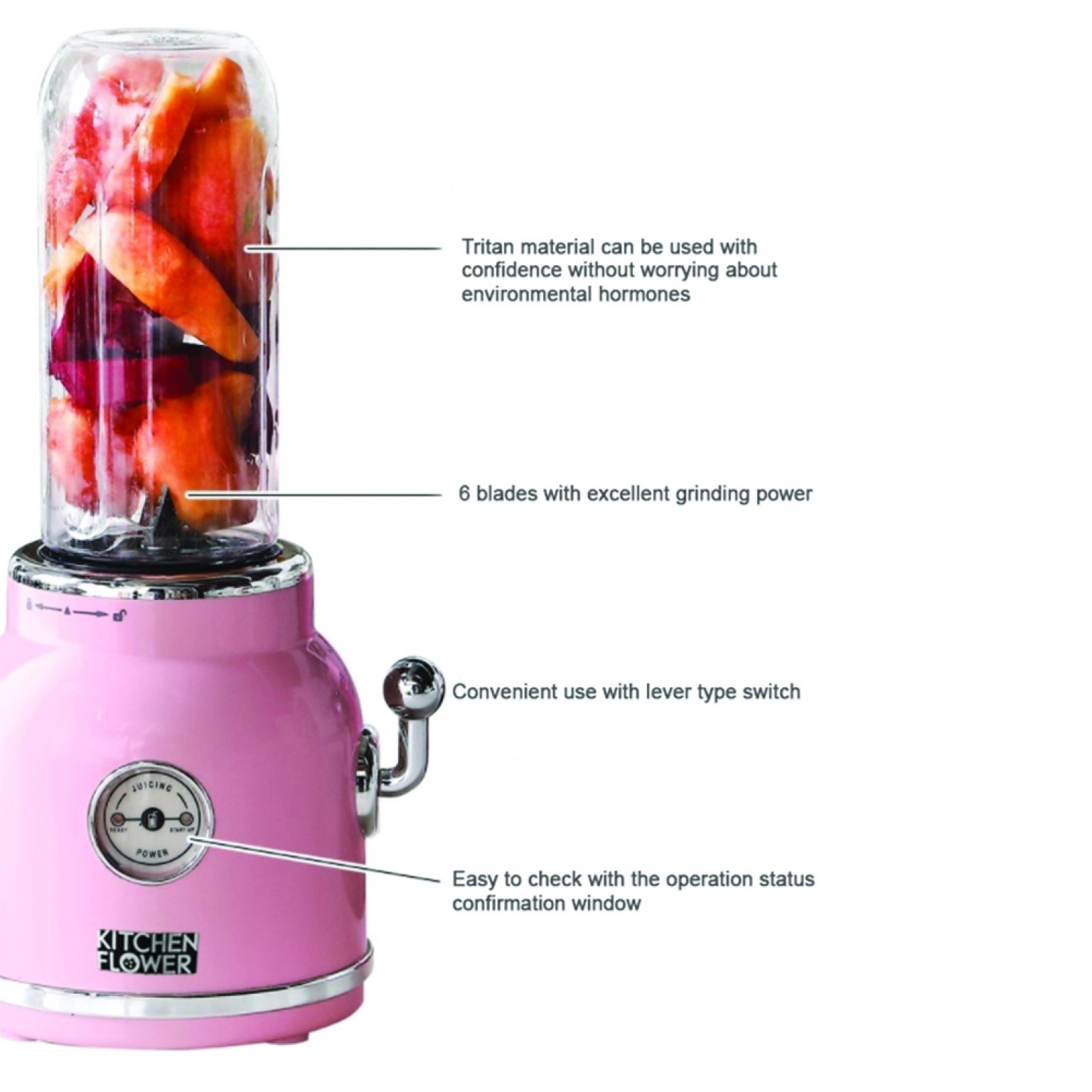 Kitchen Flower Retro Mini Blender Tritan BPA BPA Free Jar Smoothie Ice