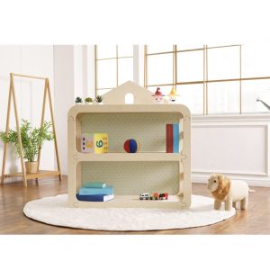 PARTY CRAFTZ 2 HAND Made Shelf Storage Cabinet with Back, Birch Wood Book Shelf Organizer/Toy Storage for Kids, Natural & Fabric Background for Back