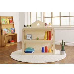 PARTY CRAFTZ 2 HAND Made Shelf Storage Cabinet with Back, Birch Wood Book Shelf Organizer/Toy Storage for Kids, Natural & Fabric Background for Back