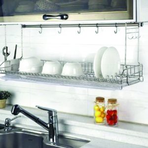 TULGIGS Stainless 1 Tier Attachable Dish Rack Wire Shelf Liner Dish Holer Mount Dish Drying Shelf Kitchen Organizer Kitchen Cabinets with Rolling Attachment Type(800mm (31.5″))