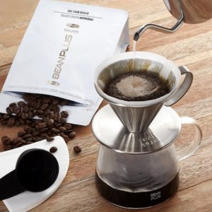 BEANPLUS All in One Coffee Hand Drip Set Stainless Dripper No Paper Filter