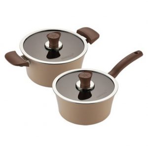 Happycall EDEN Stock Pot IH 11″ 2 Piece Set Almond Beige color (7″ IH One-Hand Pot,7.8″ Two-hand Pot)