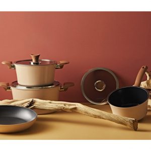Happycall EDEN Stock Pot IH 11″ 2 Piece Set Almond Beige color (7″ IH One-Hand Pot,7.8″ Two-hand Pot)