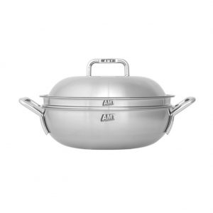Dongwon Metal 316TI 5 Layers stainless steel Nonstick Party Wok With Lid 11″ for Stir-fry dish or a Soup Pot
