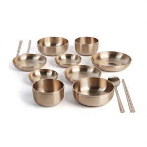 Goldenbell Brass Dinnerware Set 13 Piece Korea Dinnerware Set Ansung Yugi for 2 People