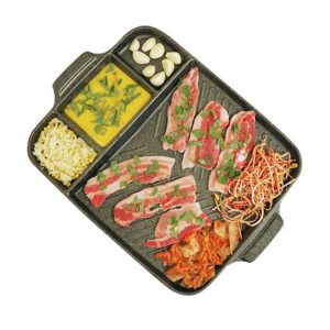 Korean Samgyeopsal Suare Marble Coation BBQ Grill Pan 18.5 x 13.3 Inch, Indoor & Outdoor Nonstick Aluminum Die Casting Barbeque Inch Made in Korea