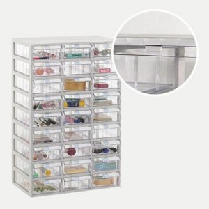 Multi Use Tool Organizer Box Parts Case Home Office School Document Stationary Organizer Half Transparnet Vertical File Cabinet 32 Drawer (4 horizontal and 8 vertical) Index Function 340mm(W) X 166mm(D) X 345mm(H)