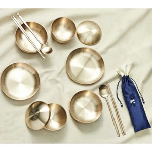 TULGIGS Brass Dinnerware Set 13Pieces Korea Dinnerware Set Anseongmachum for 2 People