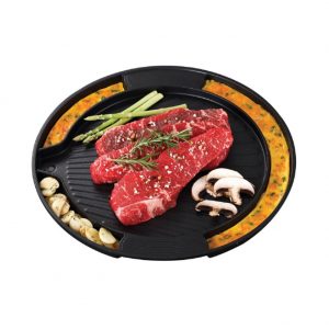 TULGIGS Korean Multi Titanium Coating Round Roast Grill Pan,Samgyeopsal Stovetop BBQ Grill Pan, Indoor & Outdoor Nonstick Aluminum Die Casting BBQ 17.7 Inch Made in Korea