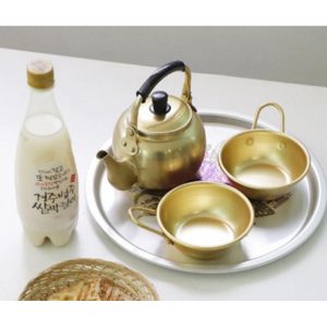 TULGIGS Nickel Silver Makgeolli Kettle 1L + 2 pcs of Single-handed Makgeolli Bowl, Korea Raw Rice Wine Glass Dongdongju Cup Made in Korea