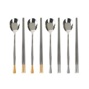 Goldenbell Loria Gold Plated Spoon & Chopstick Set for 4 People