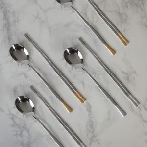 Goldenbell Loria Gold Plated Spoon & Chopstick Set for 4 People