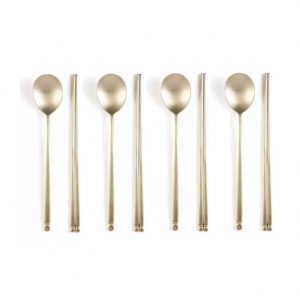 Anseongmachum Brass Flatware Set,4 spoons, 4 chopsticks for 4 People