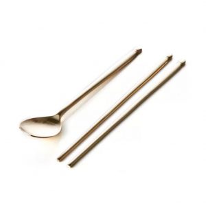 Anseongmachum Brass Flatware Set,4 spoons, 4 chopsticks for 4 People