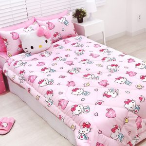 Hello Kitty Heart Hollic Child Size Cotton Thin Wadding Wadding Bedding Comforter Set (Quilt + Pillow Cover) Cartoon Character Thin Padding for Kids Korea
