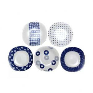 SEOHAEDOGI Ceramic Pottery Indigo Blue Pasta Bowl Set 5P for Pasta, Salad, House Warming Gift