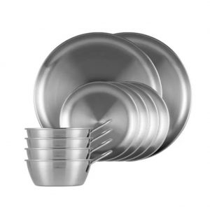 Stainless Stee Dinnerware Set 10P, Plates and Bowls Camping Set Small and Large Dinnerware for Kids, Adults, Family For Camping,, Hiking, Beach, Outdoor Use