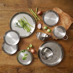 Stainless Stee Dinnerware Set 10P, Plates and Bowls Camping Set Small and Large Dinnerware for Kids, Adults, Family For Camping,, Hiking, Beach, Outdoor Use