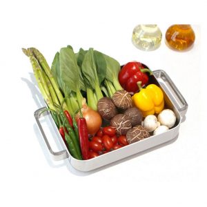 Rectangular 5 PLY Stainless Steel Griddle Pan for IH Gas BBQ Grills, W 11.4″ x H 9.44″ x D 2.36″cm Korea