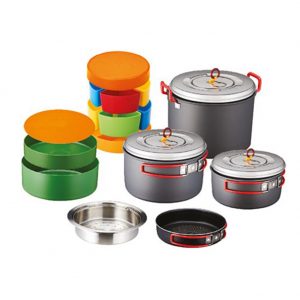 System Cookware II 7-8 KECT9PK-02, Coppell Portable Pots & Pans for Outdoor Camping Stainless 3 Ply Cookware Kopel for 7-8 People