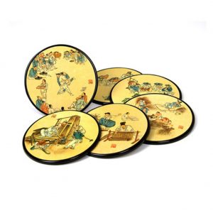 Korean Minhwa Coaster Round 6 Set Gift K-Minhwa Kim Hong-do 김홍도