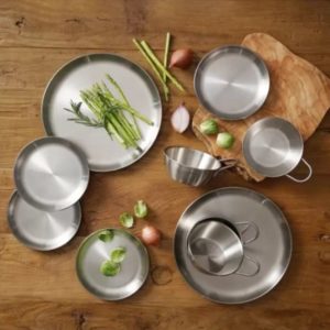 Outdoor Camping Dinnerware Set,Stainless Steel Plates and Bowls Camping Set 10P, Stainless 304  for  Camping, Hiking, Beach, Outdoor Use