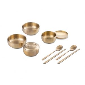 Vacuum Insulated Double Wall Skin Titanium Good Fortune with Lid & Stew Soup Bowl for 2people.