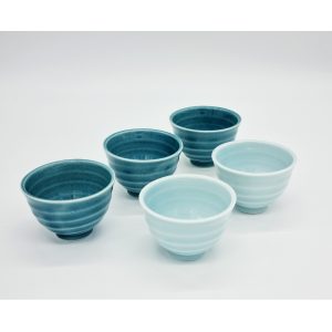 Korean Soju Shot Glass Set – 5 Piece Korea Traditional Matte Finish Ceramic Sky Beach Color Cup with Case for Whiskey Tequila Sake Vodka Alcohol Liquor Drinking Gift Present Party Decoration