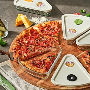 Reusable Pizza Slice Container Storage, Tray and Saver to Organize & Save Space with BPA-Free Microwavable Heat & Shock Resistant Tempered Glass Material,Eco-friendly Silicone Material Lid