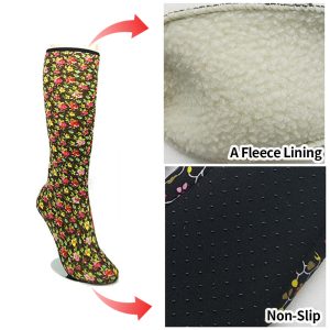 Korean Style 4 Pairs Warm Winter Fluffy Indoor Non-Slip Thermal Socks Fleece Lady Flower Printed Men’S And Women’S Thickened High Socks, And Fashionable Warm Fuzzy Knee-High Socks